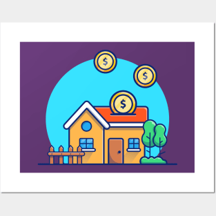 House with Gold Money Cartoon Posters and Art